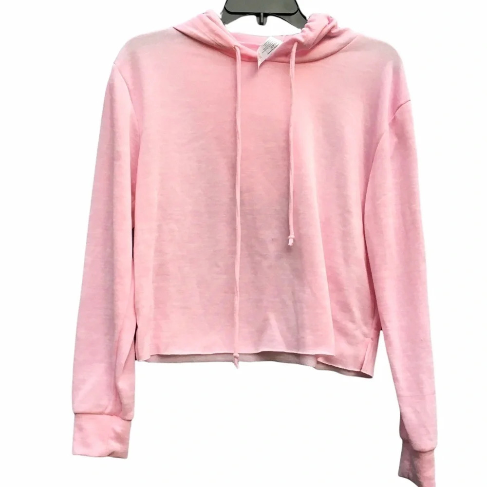 YMI Pink Cropped Raw Edge Hoodie M